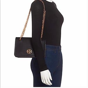 Tory Burch Carson Convertible Black Leather Cross Body Bag